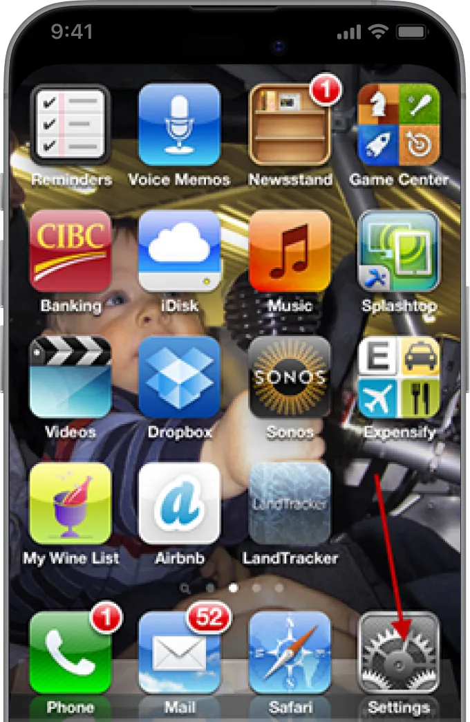 iPhone home screen – open Settings